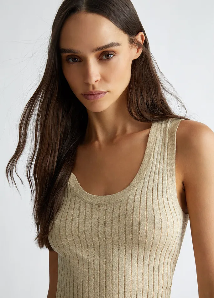 Women Liujo Jumpers and Cardigans Lurex Knit Top Light Gold Colour