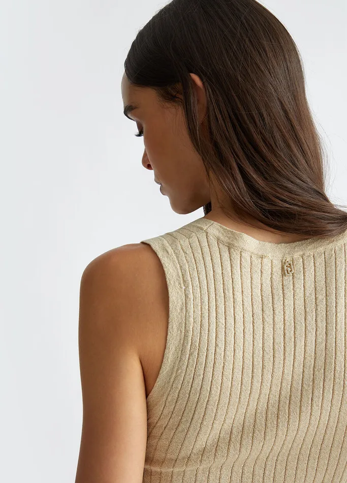 Women Liujo Jumpers and Cardigans Lurex Knit Top Light Gold Colour