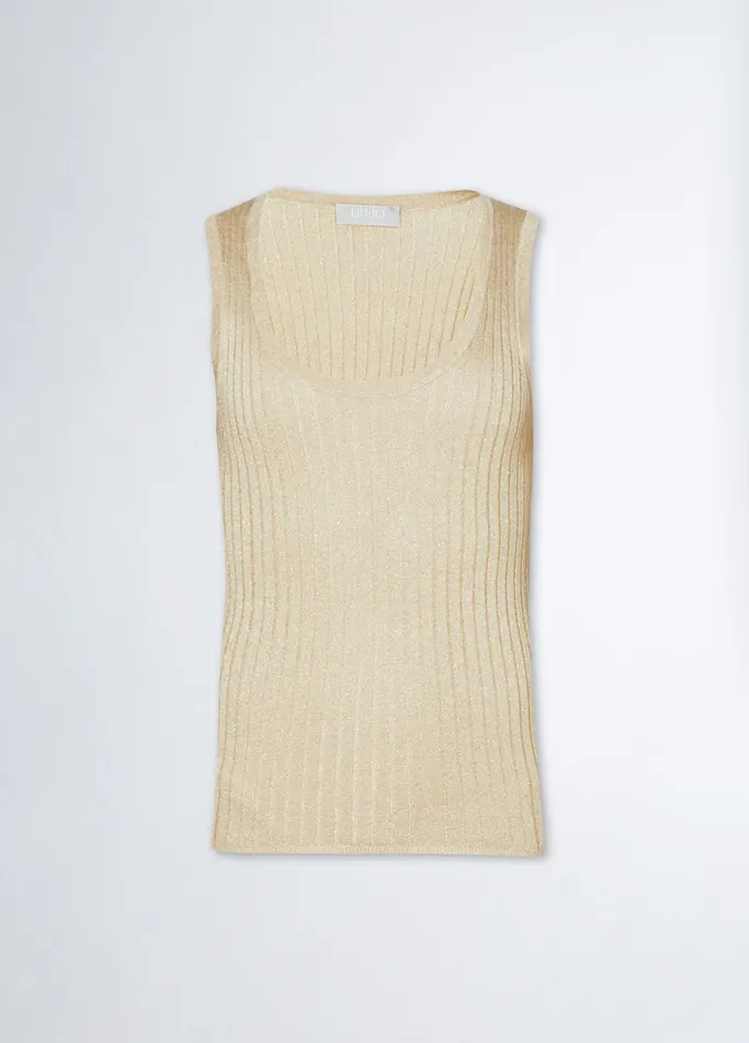 Women Liujo Jumpers and Cardigans Lurex Knit Top Light Gold Colour