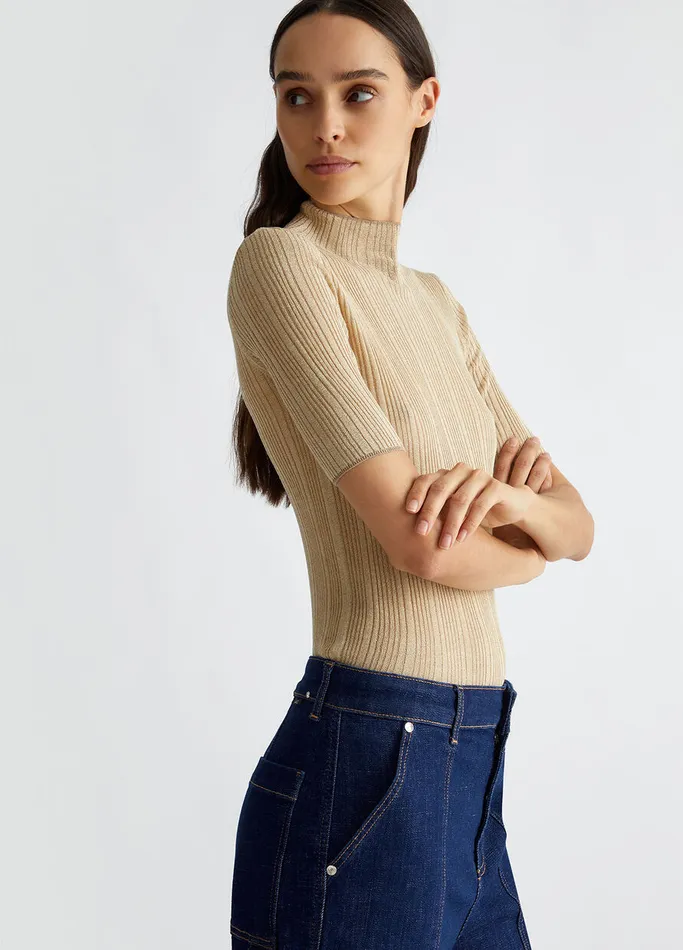Women Liujo Jumpers and Cardigans Lurex Sweater Goldcolour