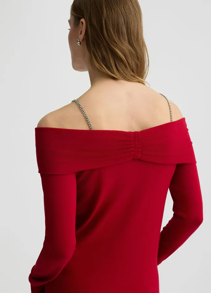 Women Liujo Jumpers and Cardigans OffTheShoulder Jumper With Bejewelled Gemstones Cherry Women Liujo Jumpers and Cardigans OffTheShoulder Jumper With Bejewelled Gemstones Cherry