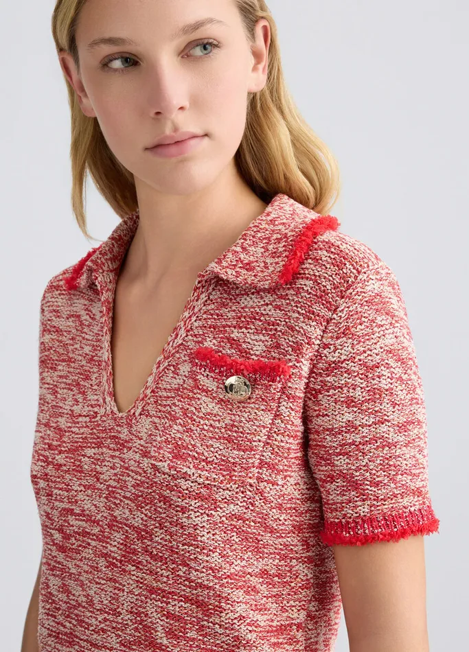 Women Liujo Jumpers and Cardigans Red Knit Polo Shirt