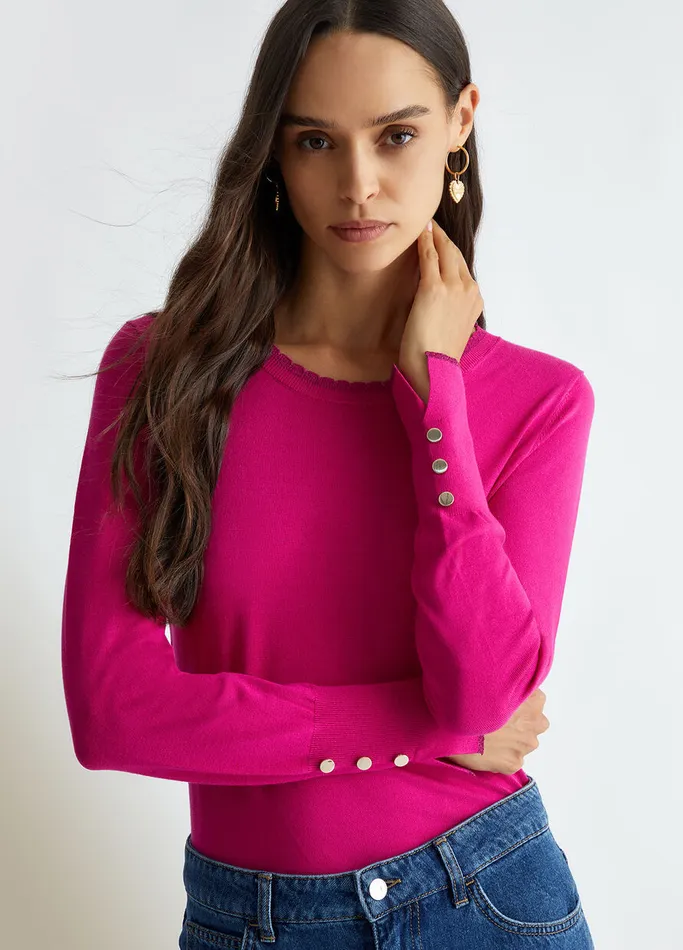 Women Liujo Jumpers and Cardigans Round Neck Jumper Magenta