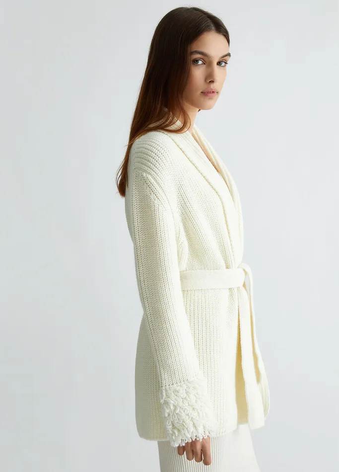 Women Liujo Jumpers and Cardigans White Wool Cardigan Cream