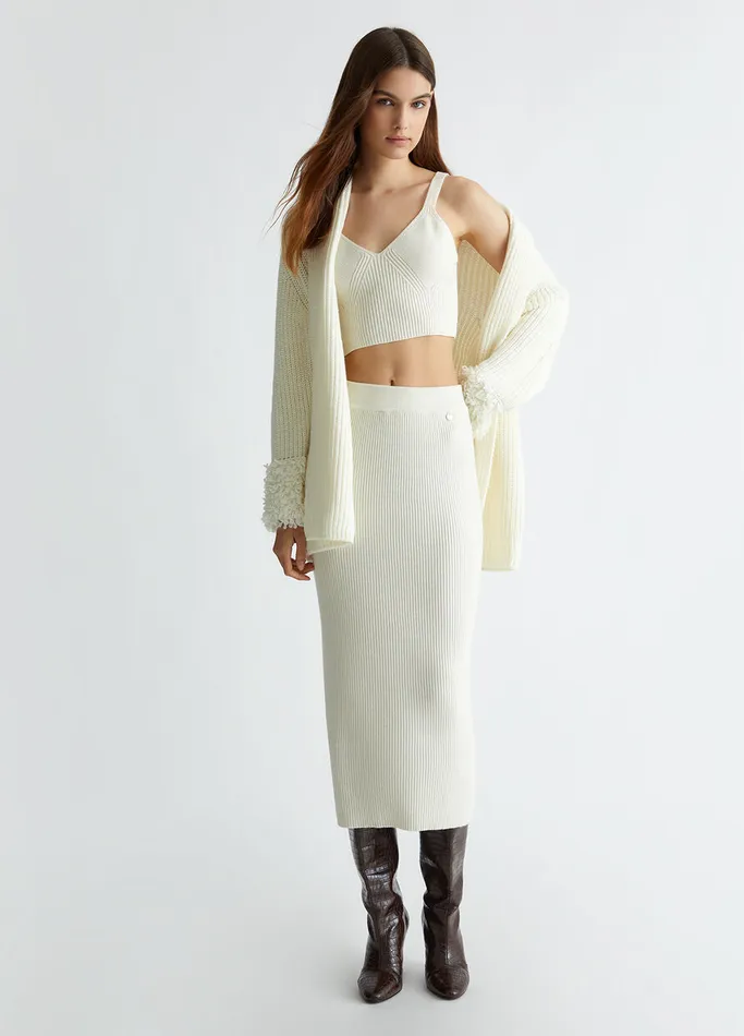 Women Liujo Jumpers and Cardigans White Wool Cardigan Cream