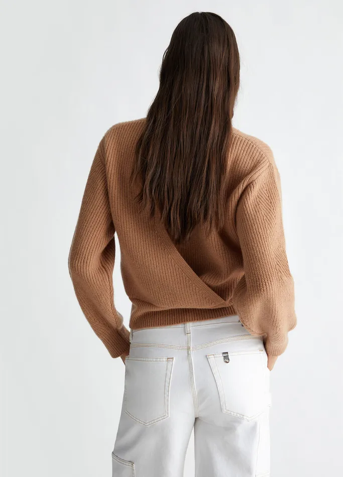 Women Liujo Jumpers and Cardigans Wool Sweater With Gemstones Camel