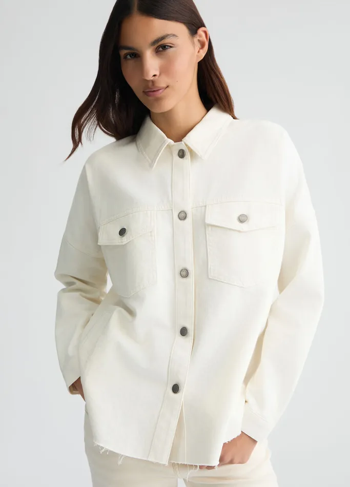 Women Liujo Outerwear Denim Shacket White Wool