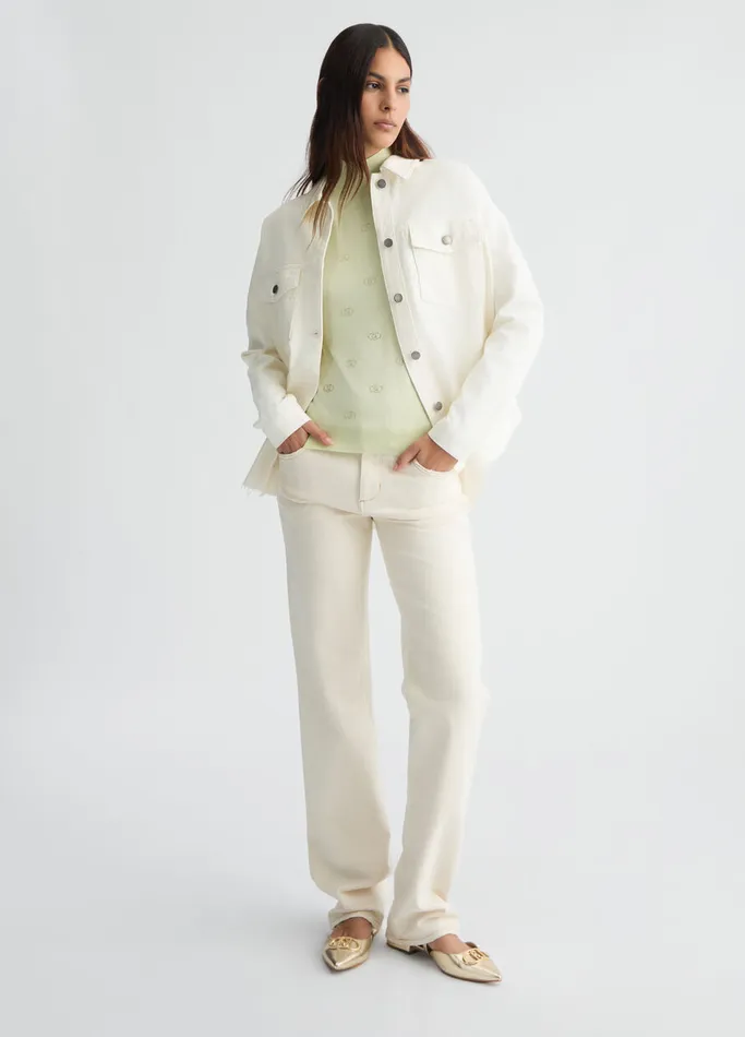 Women Liujo Outerwear Denim Shacket White Wool