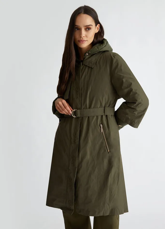 Women Liujo Outerwear Quilted Nylon Coat Olive Green