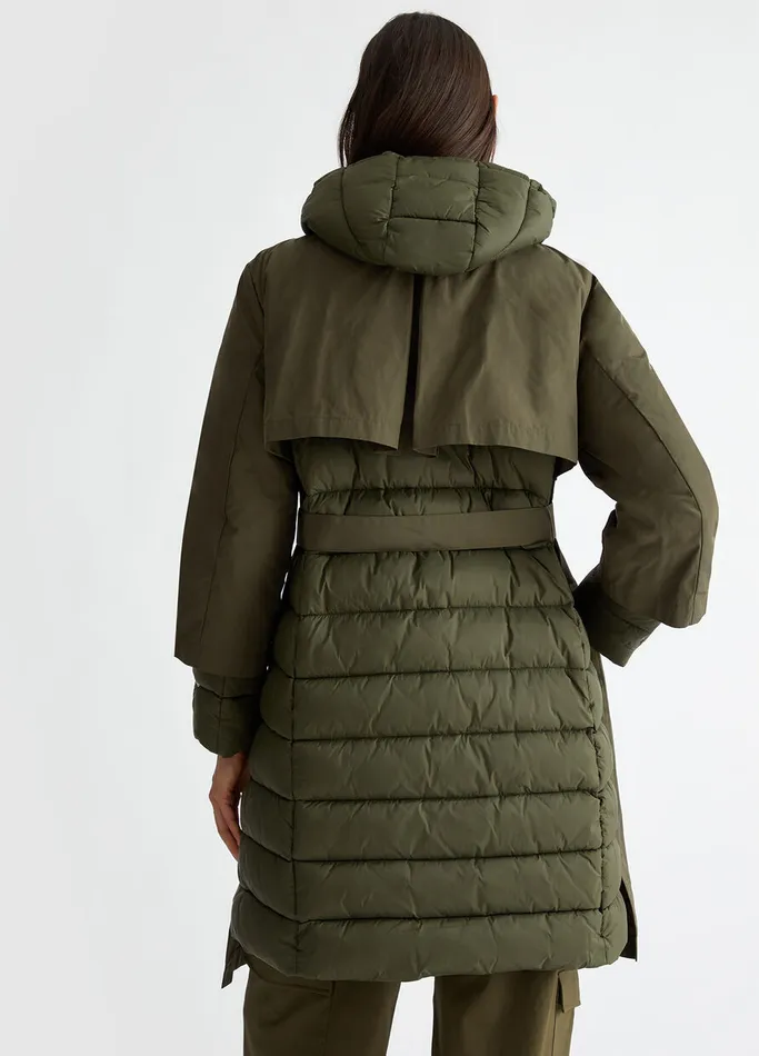 Women Liujo Outerwear Quilted Nylon Coat Olive Green