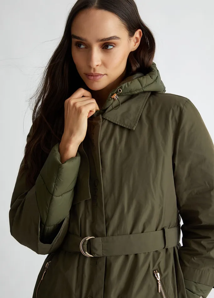 Women Liujo Outerwear Quilted Nylon Coat Olive Green