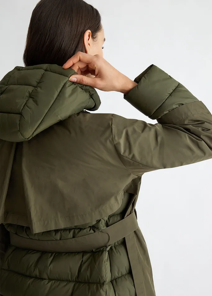 Women Liujo Outerwear Quilted Nylon Coat Olive Green