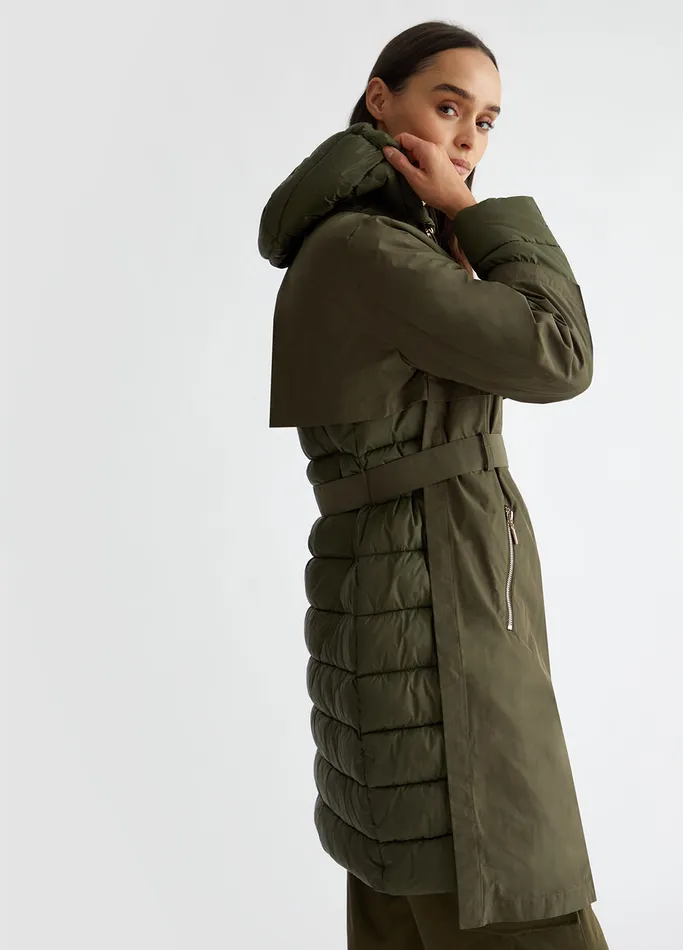 Women Liujo Outerwear Quilted Nylon Coat Olive Green