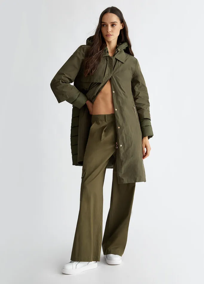 Women Liujo Outerwear Quilted Nylon Coat Olive Green