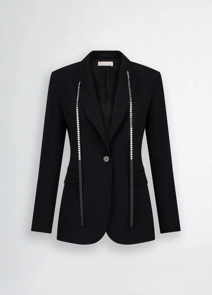 Women Liujo Party Black Blazer With Rhinestones