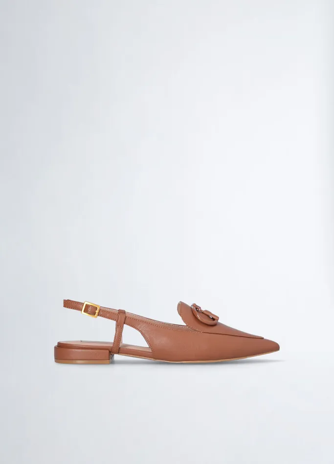 Women Liujo Sandals Brown Slingback Ballet Flats Leather