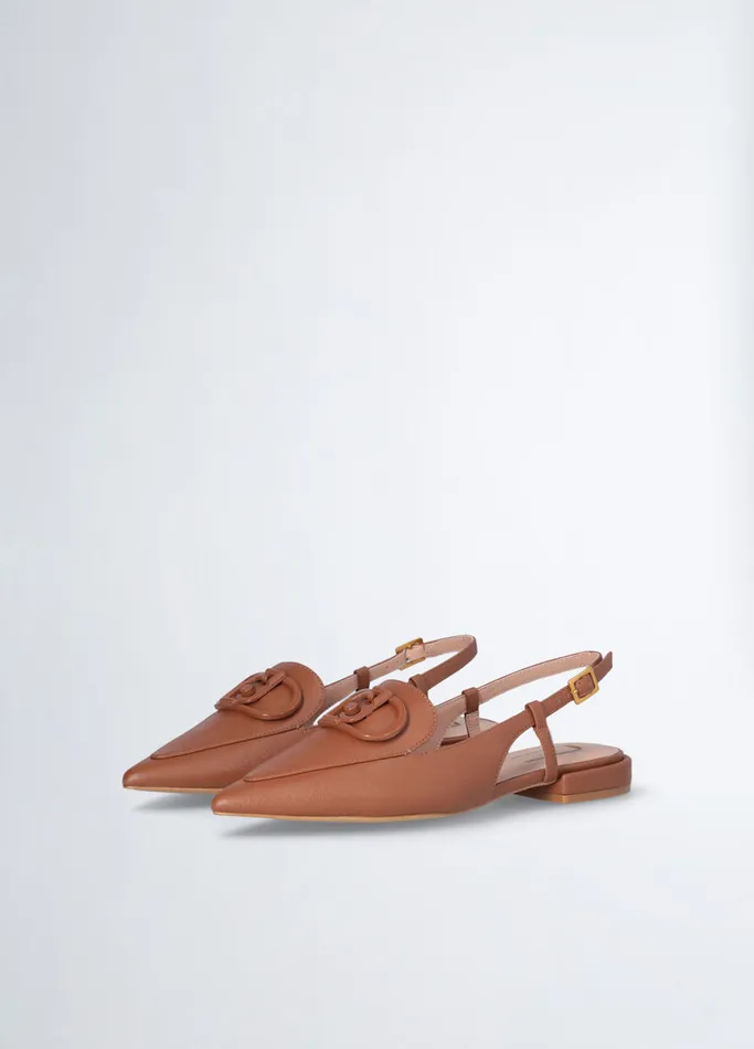 Women Liujo Sandals Brown Slingback Ballet Flats Leather