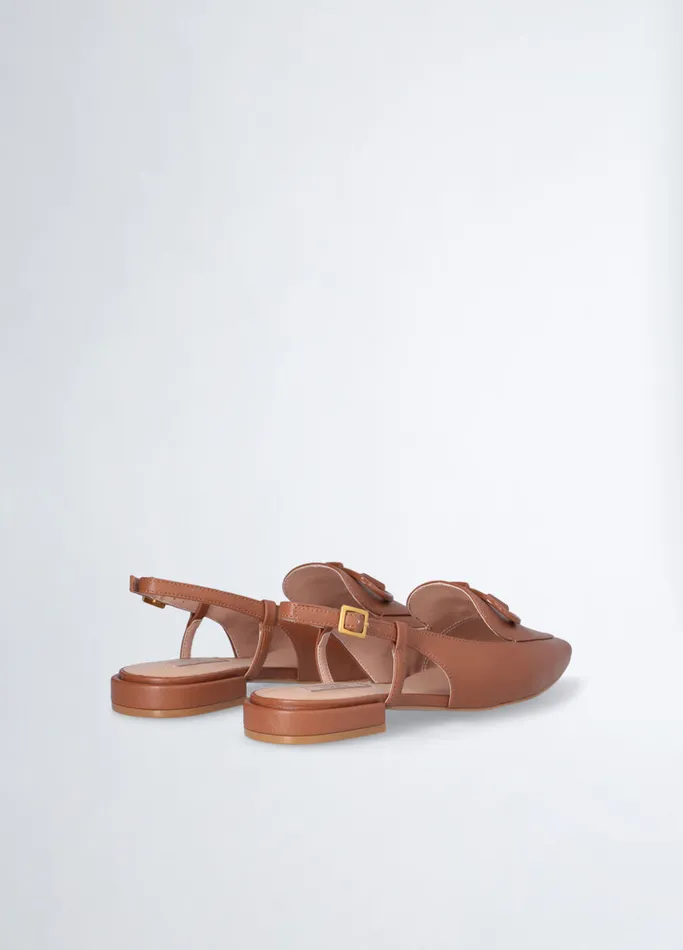 Women Liujo Sandals Brown Slingback Ballet Flats Leather