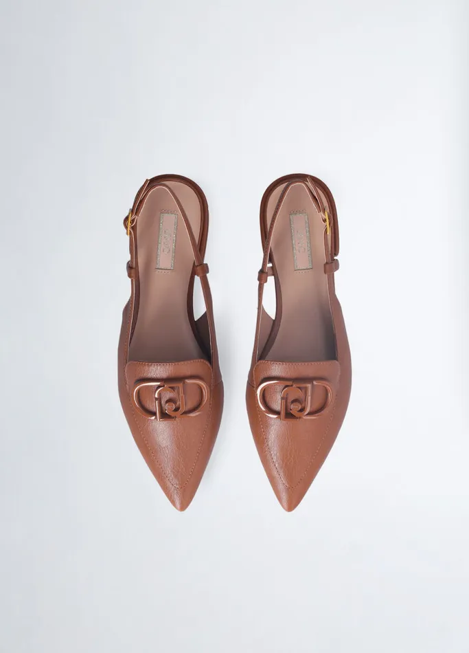 Women Liujo Sandals Brown Slingback Ballet Flats Leather