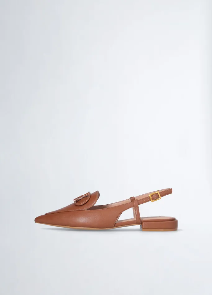 Women Liujo Sandals Brown Slingback Ballet Flats Leather