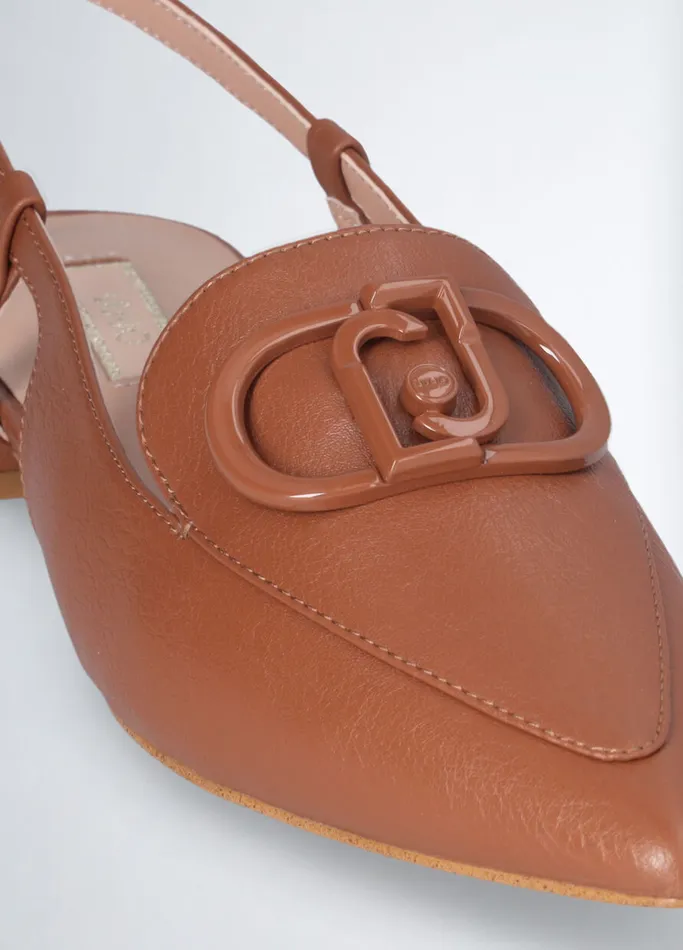 Women Liujo Sandals Brown Slingback Ballet Flats Leather