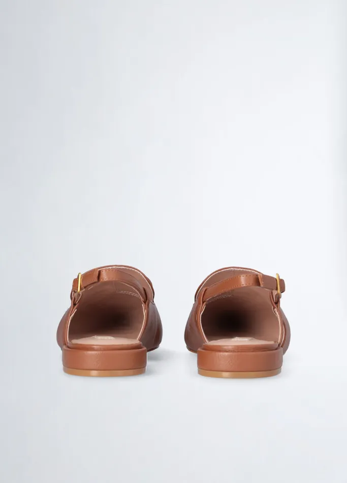 Women Liujo Sandals Brown Slingback Ballet Flats Leather