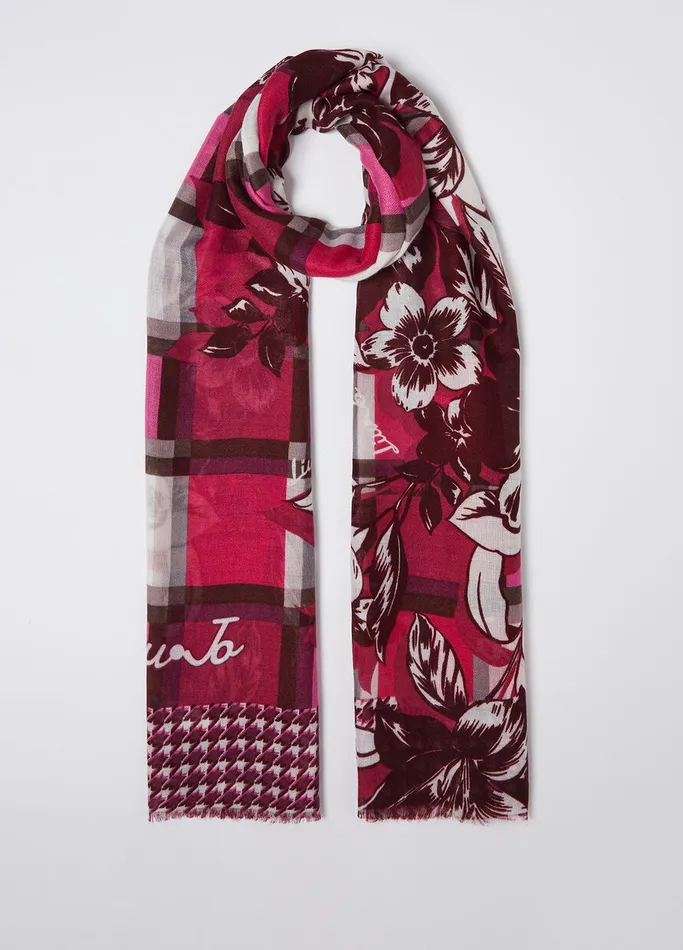 Women Liujo Scarves and Foulards Floral Chequered Stole Fuchsia
