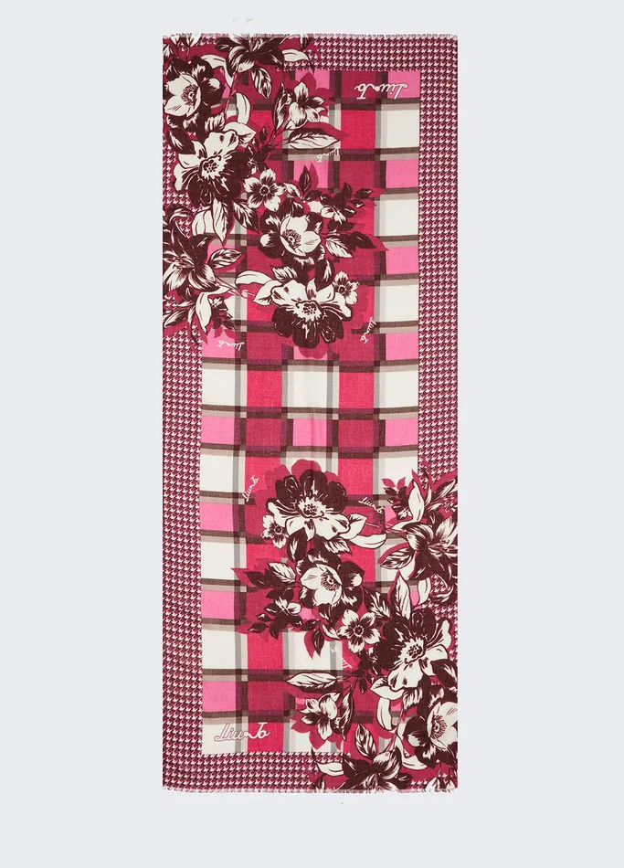 Women Liujo Scarves and Foulards Floral Chequered Stole Fuchsia