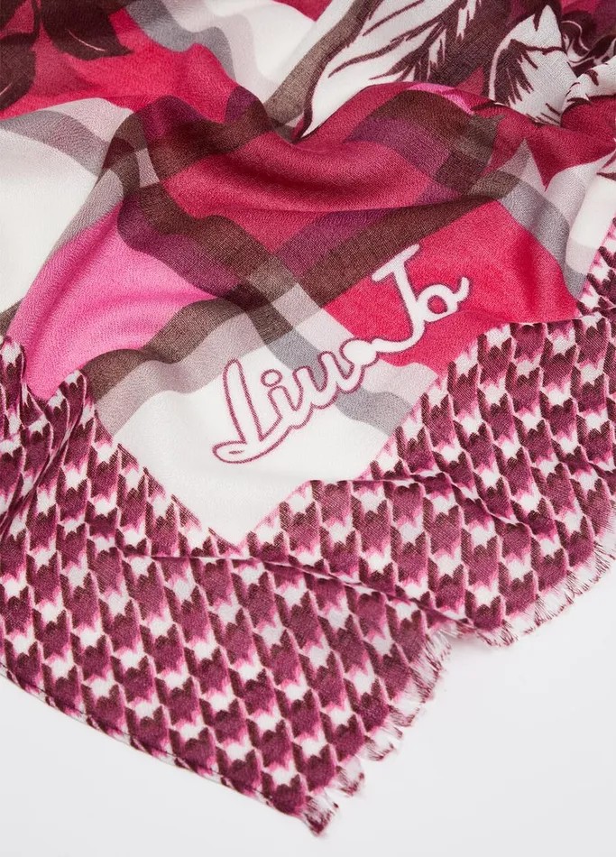 Women Liujo Scarves and Foulards Floral Chequered Stole Fuchsia