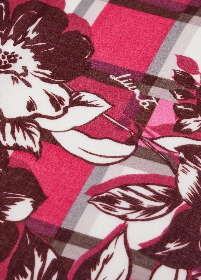 Women Liujo Scarves and Foulards Floral Chequered Stole Fuchsia