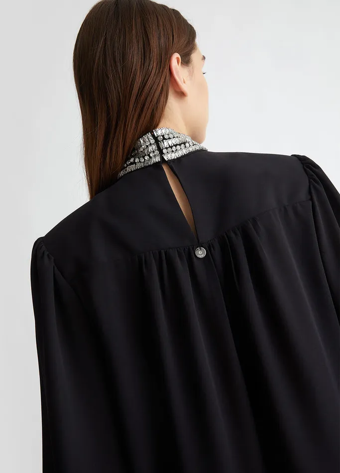 Women Liujo Shirts and Blouses Georgette Blouse With Rhinestones Black