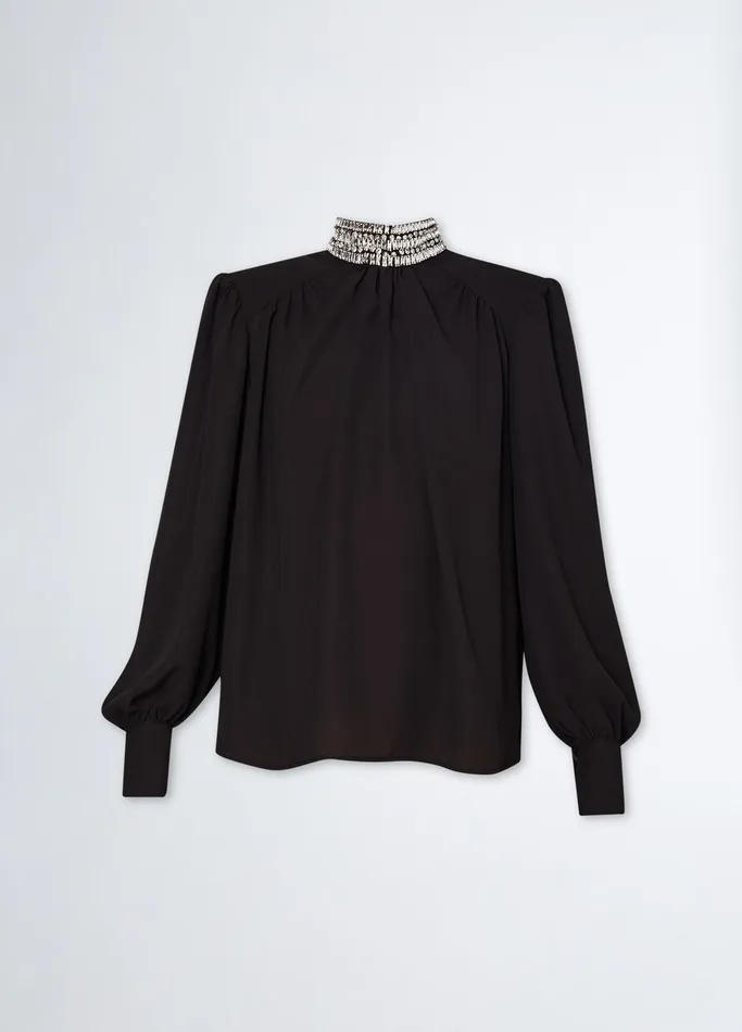 Women Liujo Shirts and Blouses Georgette Blouse With Rhinestones Black