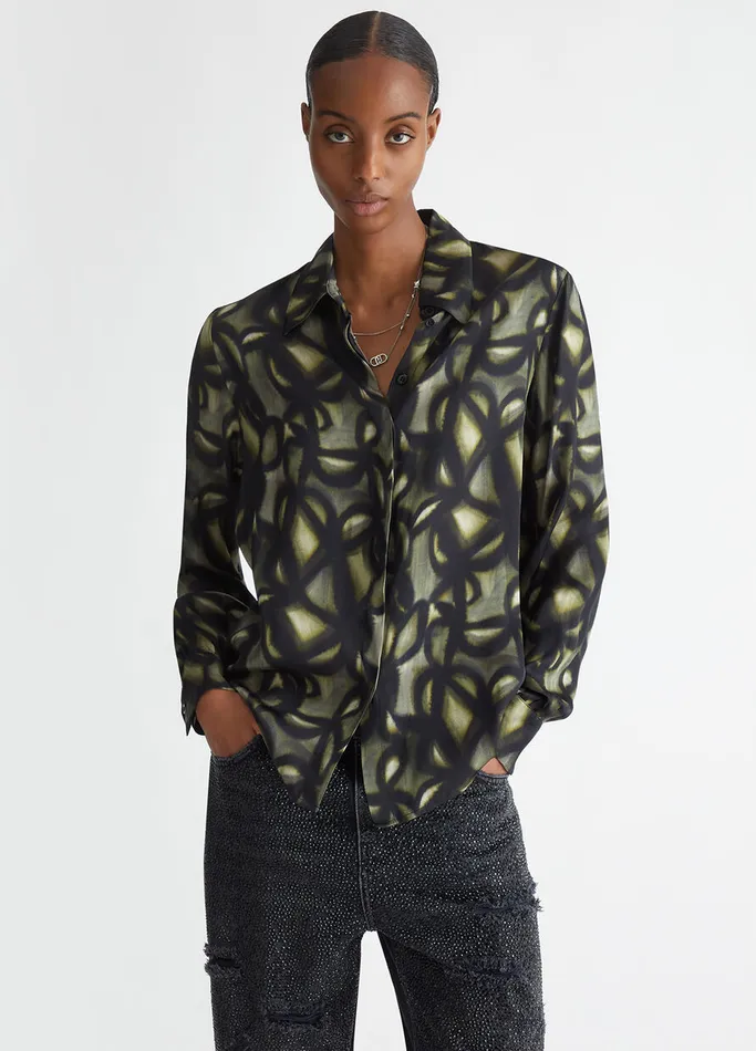 Women Liujo Shirts and Blouses Printed Satin Shirt Green