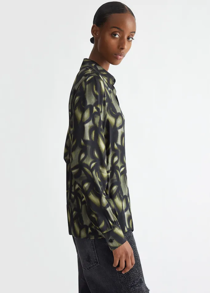 Women Liujo Shirts and Blouses Printed Satin Shirt Green