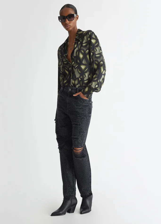 Women Liujo Shirts and Blouses Printed Satin Shirt Green