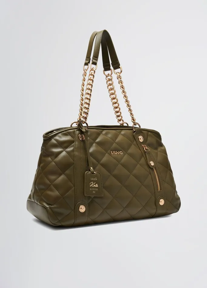 Women Liujo Shopping Bags Quilted Khaki Green Handbag