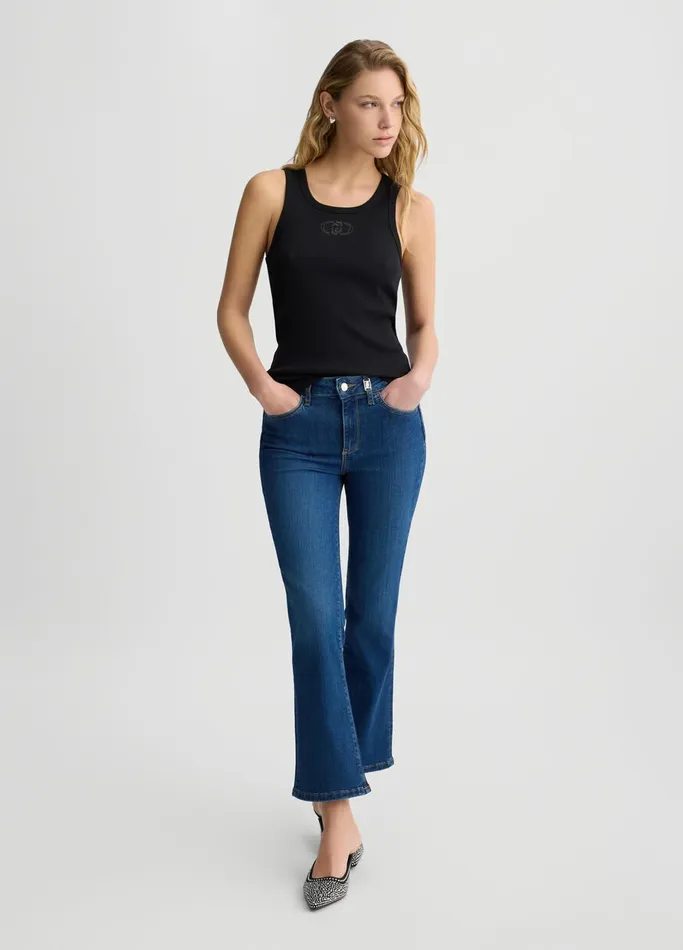 Women Liujo Skinny Jeans HighRise Bootcut Jeans Dark Denim