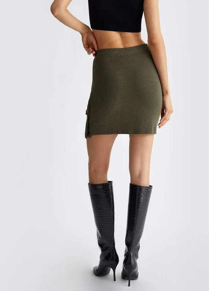 Women Liujo Skirts Knit Miniskirt With Pocket Olive Green