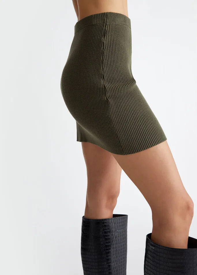 Women Liujo Skirts Knit Miniskirt With Pocket Olive Green