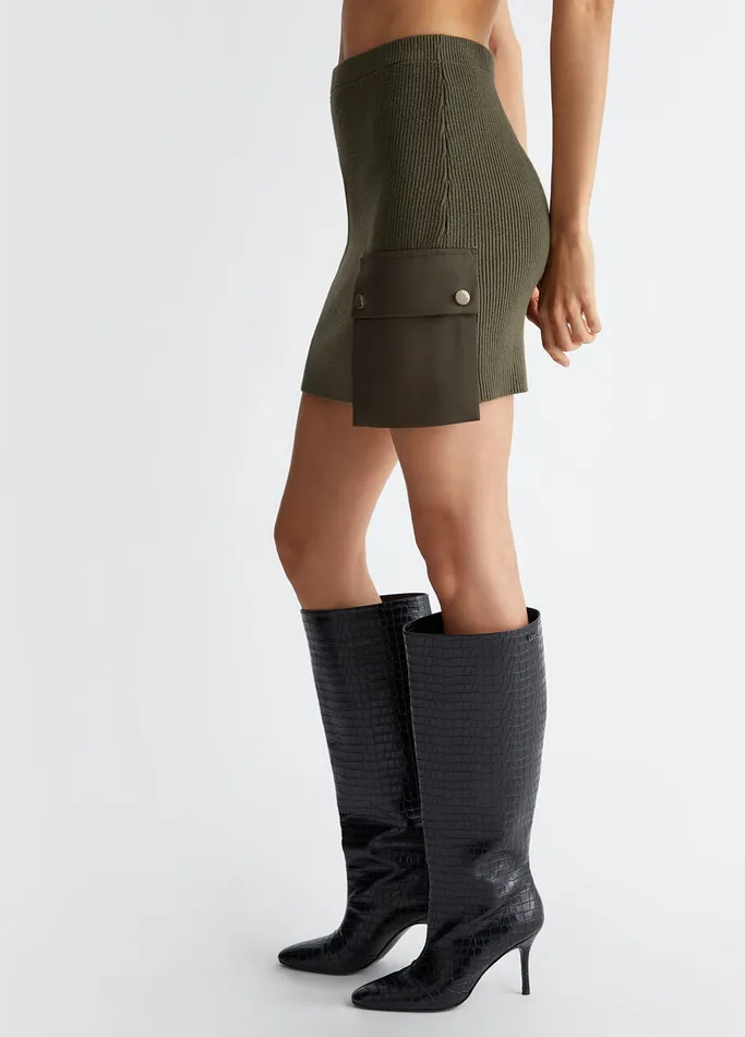 Women Liujo Skirts Knit Miniskirt With Pocket Olive Green