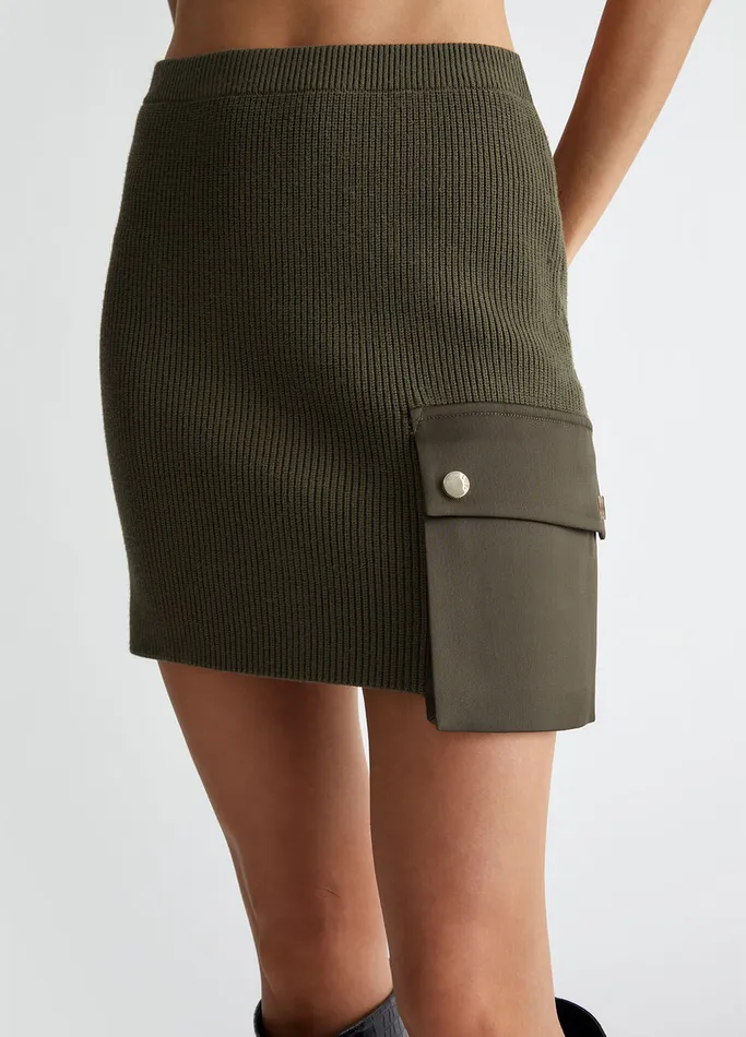 Women Liujo Skirts Knit Miniskirt With Pocket Olive Green