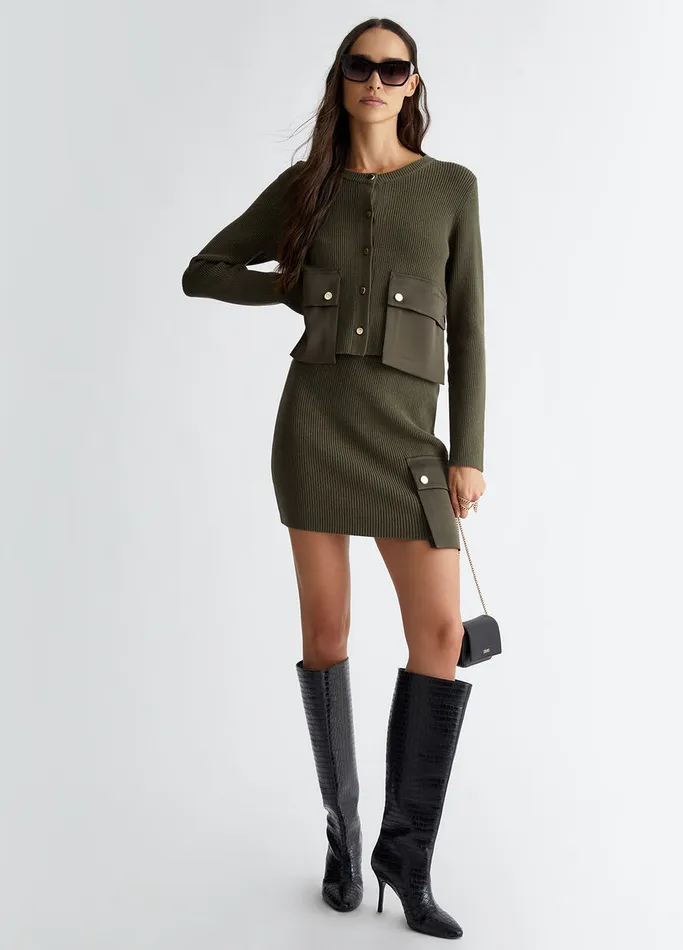 Women Liujo Skirts Knit Miniskirt With Pocket Olive Green