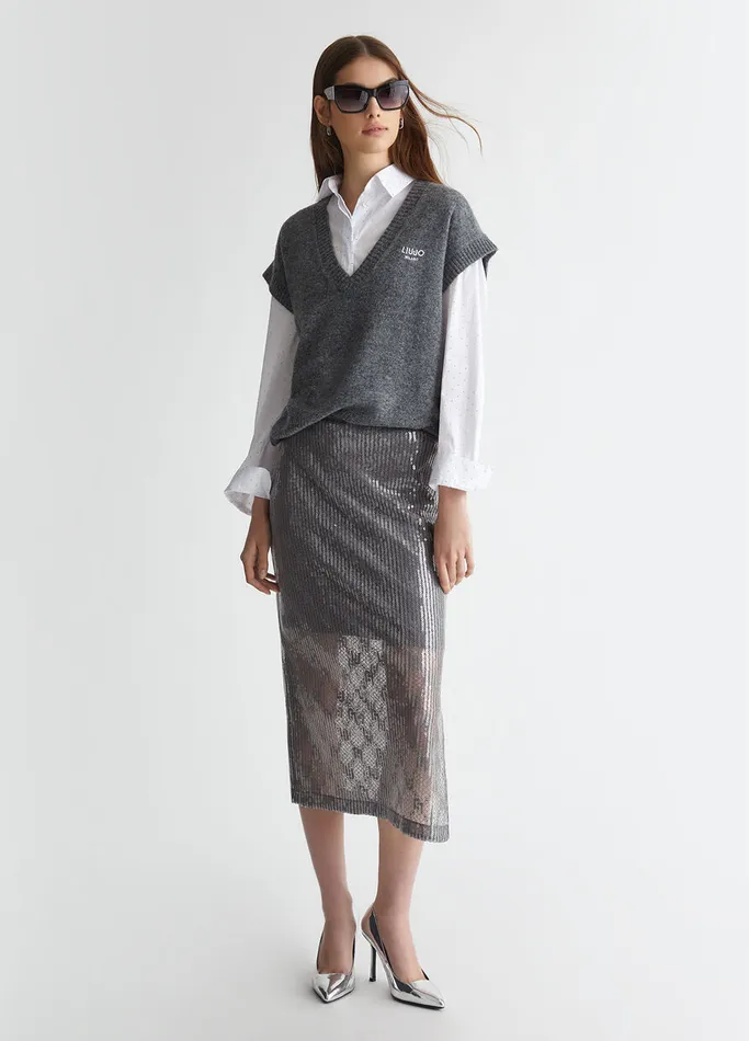 Women Liujo Skirts Sequinned Lace Skirt Grey