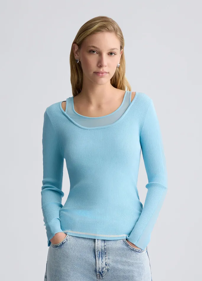 Women Liujo Sportswear Jumper With Tulle Inserts Blue