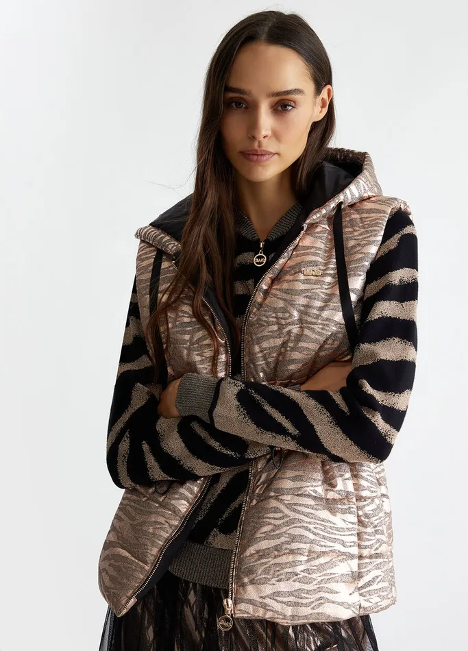 Women Liujo Sportswear Padded AnimalPrint Gilet Rose Gold Colour