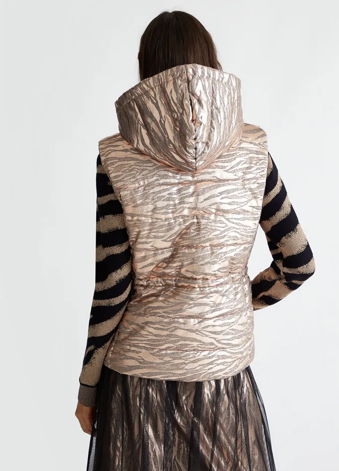 Women Liujo Sportswear Padded AnimalPrint Gilet Rose Gold Colour