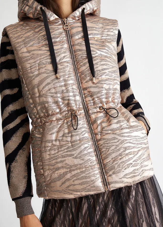 Women Liujo Sportswear Padded AnimalPrint Gilet Rose Gold Colour