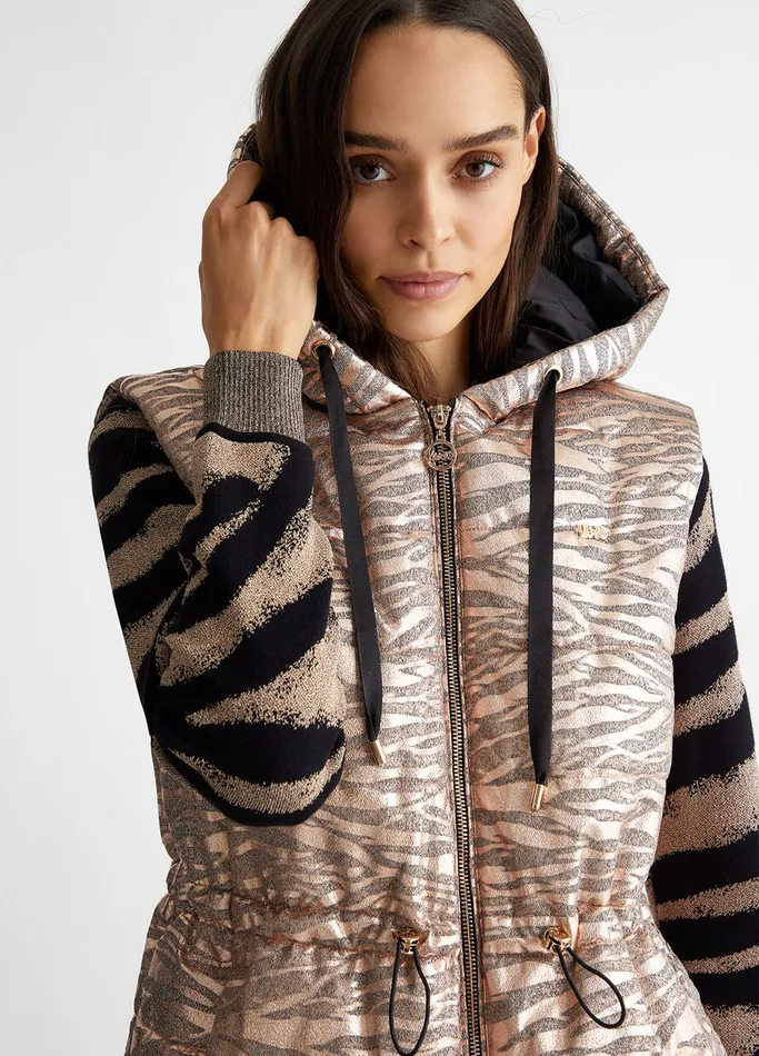 Women Liujo Sportswear Padded AnimalPrint Gilet Rose Gold Colour