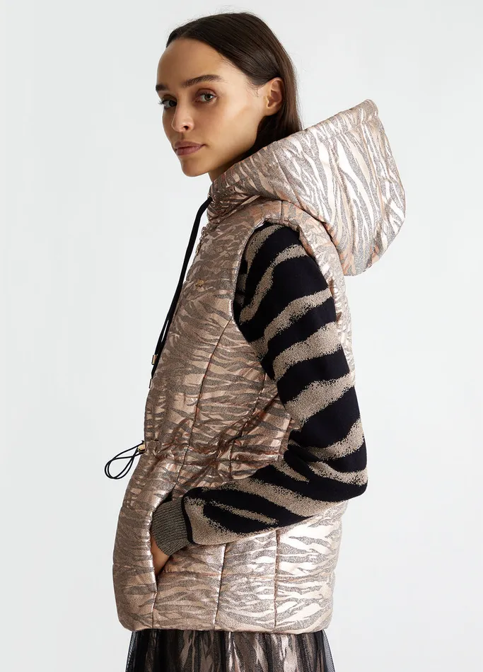 Women Liujo Sportswear Padded AnimalPrint Gilet Rose Gold Colour