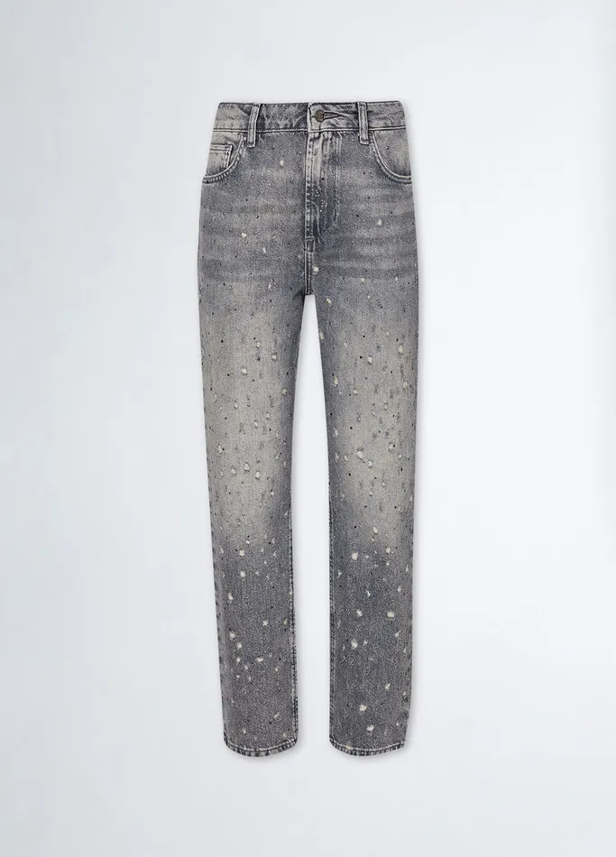 Women Liujo Straight Leg Jeans StraightLeg Jeans With Rhinestones Grey Denim